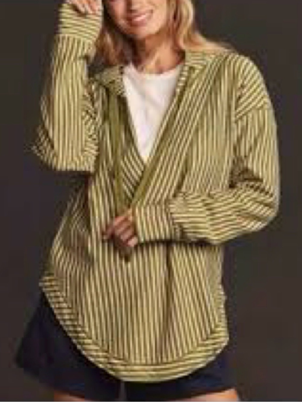 Anthropologie Pilcro Wharfside Hooded Sweatshirt Green Cream Striped